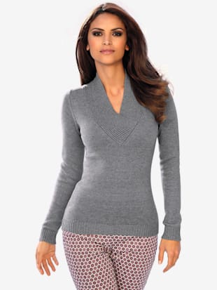 Pull col v contenant du cachemire - Linea Tesini - Gris-chiné