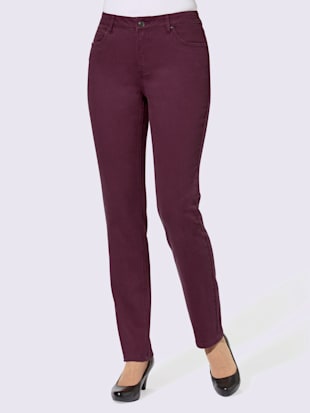 Jean femme 5 poches coupe droite taille haute - - Lie-de-vin