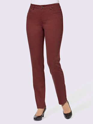Jean femme 5 poches coupe droite taille haute - - Marron Rouge