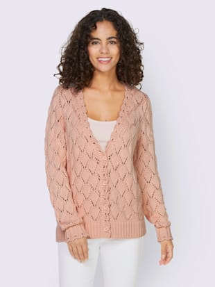Veste en tricot motif ajouré léger - Linea Tesini - Couleur Poudre
