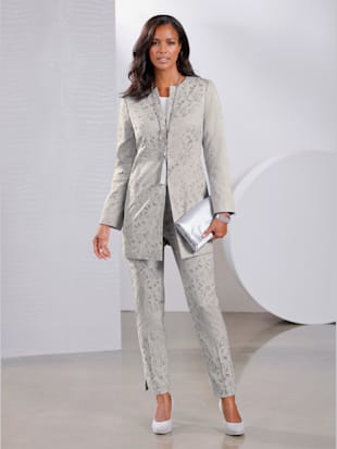 blazer long 60% coton - fair lady - gris clair à motifs
