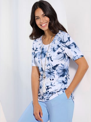 T-shirt imprimé viscose - Fair Lady - Blanc-bleu Clair Imprimé