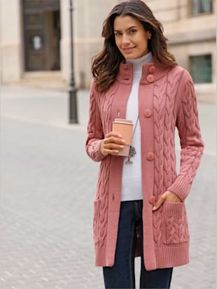 Veste+longue+en+tricot+50%25+coton+-++-+bois+de+rose