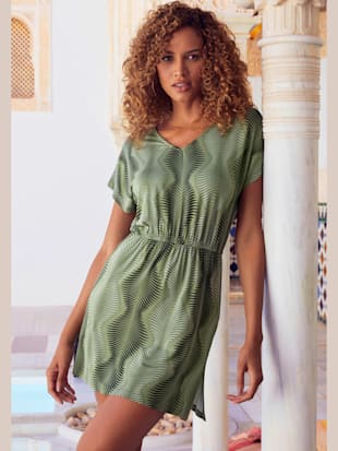 Chemise de nuit robe de nuit courte avec imprimé palmiers graphique - LASCANA - Vert Foncé Imprimé