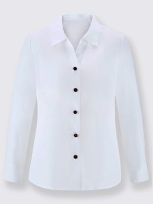 chemisier coupe classique col chemise manches longues avec boutons contrastés -  - blanc