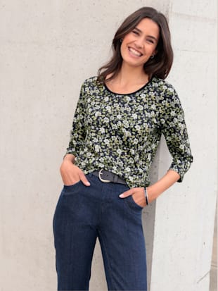 T-shirt à manches 3/4 passepoil contrasté - - Roseau-marine Imprimé