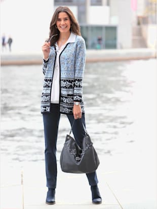 Veste en tricot pure coton pima - - Marine-bleu À Motifs