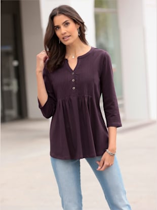 T-shirt à manches 3/4 50% coton - Creation L - Aubergine