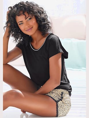 pyjama court tendance avec short imprimé aspect léopard - s.oliver - noir-beige à motifs-multicolore
