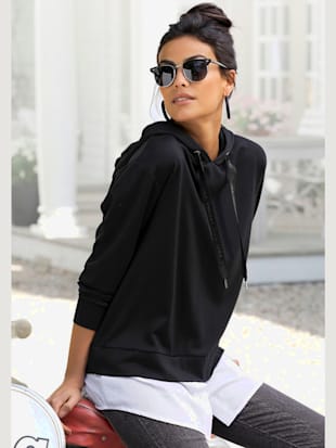 T-shirt à capuche t-shirt décontracté à manches longues - LASCANA - Noir