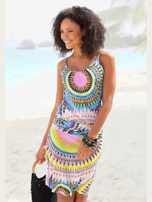 Robe de plage encolure avec petites fronces - Beachtime - Multicolore Imprimé