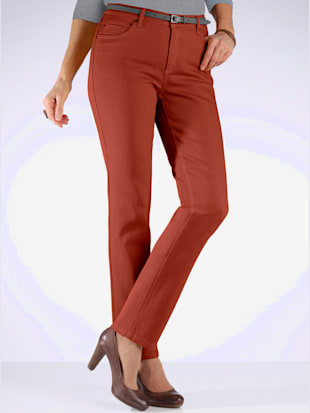 Jean femme 5 poches coupe droite taille haute - - Rouille