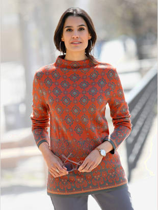 Pull jacquard 50% laine vierge - - Terre Cuite À Motifs