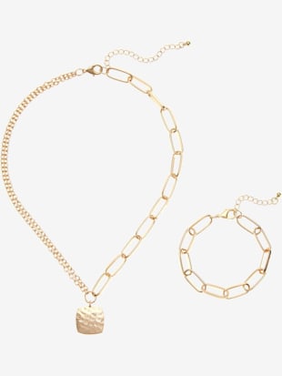 Ensemble chaînes et bracelet collier avec pendentif - LASCANA - Couleur Doré