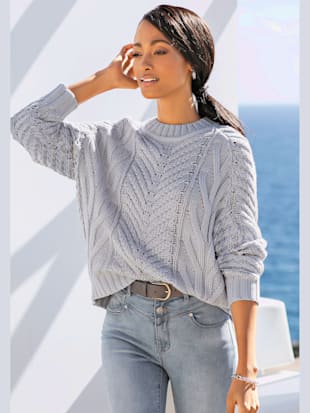 Pull ajouré superbe motif ajouré devant - LASCANA - Bleu