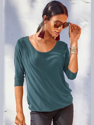 T-shirt à manches 3/4 encolure ronde légèrement froncée devant - LASCANA - Bleu Pétrole