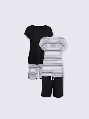 Pyjamas courts jersey fin - wäschepur - Noir + Blanc