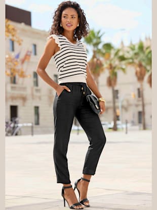 Débardeur en tricot pull rayé à manches chauve-souris - LASCANA - Crème-noir À Rayures