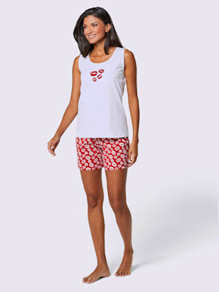 Pyjamas courts jersey fin - wäschepur - Rouge Imprimé + Blanc Imprimé