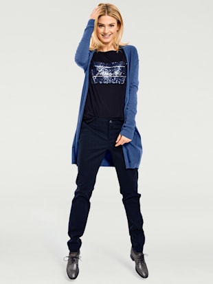 veste longue en tricot look décontracté tendance - linea tesini - bleu jean