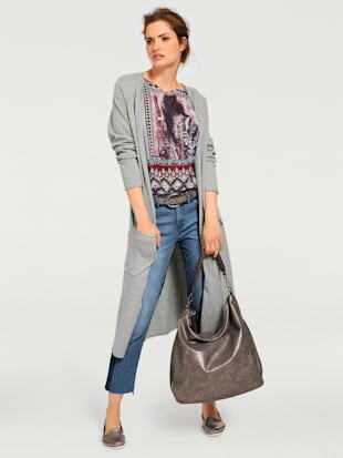 veste longue en tricot look tendance - linea tesini - gris-chiné