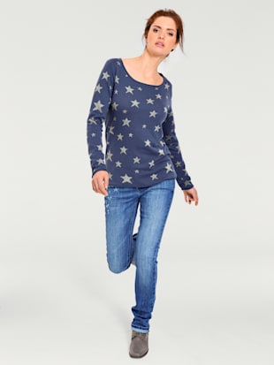 Pull col rond imprimé étoiles tendance - Linea Tesini - Bleu Jean