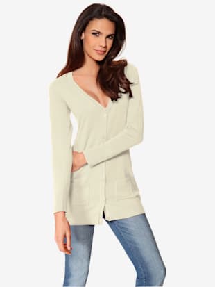 Veste en tricot fin basique incontournable, détails côtelés tendance - Linea Tesini - Offwhite