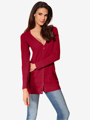 Veste en tricot fin basique incontournable, détails côtelés tendance - Linea Tesini - Rouge