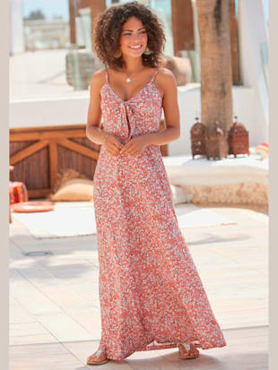 Robe longue encolure en v avec nœud - LASCANA - Rouge Imprimé