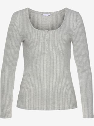 T-shirt manches longues encolure ronde dégagée - LASCANA - Gris Chiné