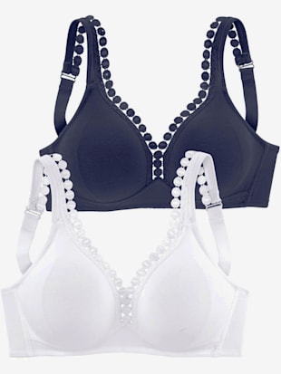 Soutien-gorge sans armatures en coton doux - petite fleur - Marine + Blanc