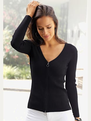 Veste courte en tricot à structure côtelée - LASCANA - Noir