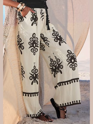 Pantalon+large+ceinture+elastique+-+LASCANA+-+sable-noir+imprime