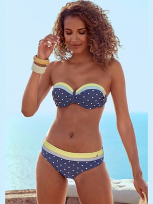 Haut de bikini bandeau à armatures imprimé à pois et rayures - LASCANA - Bleu-jaune Imprimé