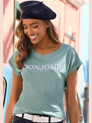 T-shirt imprimé «bonjour » tendance devant - Vivance - Menthe