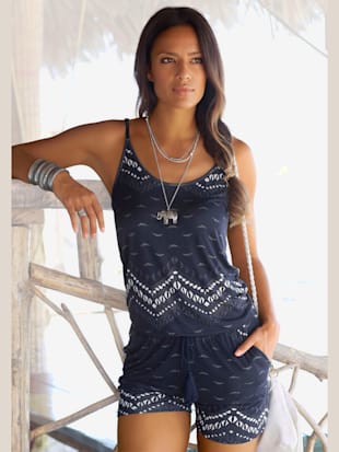 Combinaison courte bretelles fines - LASCANA - Anthracite-blanc