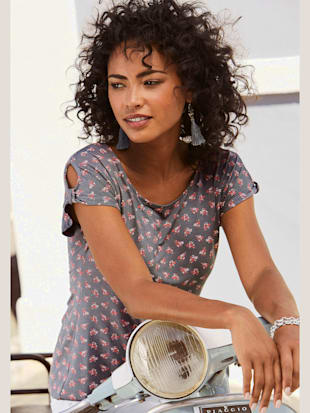 T-shirt petit nœud et découpe au niveau des manches - LASCANA - Gris Foncé