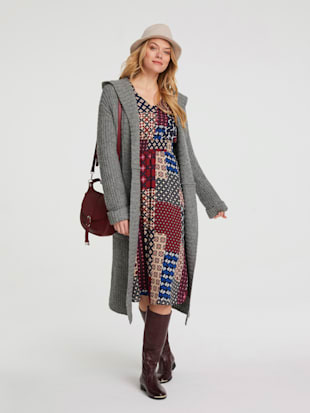 Veste longue en tricot tricot grosses mailles avec poches - Linea Tesini - Gris-chiné