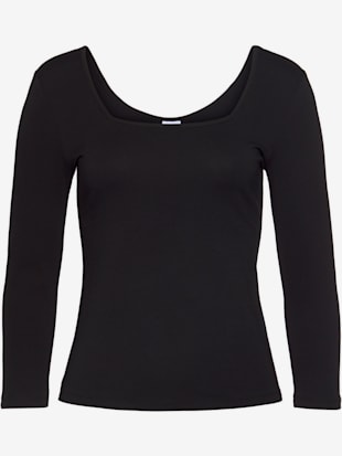 T-shirt manches longues encolure dos arrondie - LASCANA - Noir