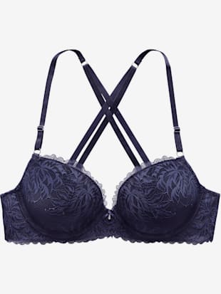 Soutien-gorge push-up féminin en dentelle florale - LASCANA - Bleu Foncé