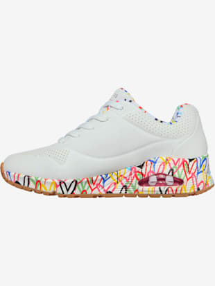 Sneakers compensées imprimé cœur coloré - Skechers - Blanc