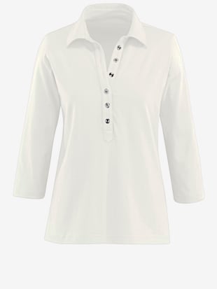 Polo patte de boutonnage longue à boutons argentés - - Blanc Cassé