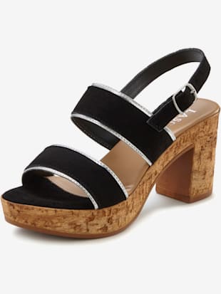 sandales compensées cuir de qualité - lascana - noir/couleur argent