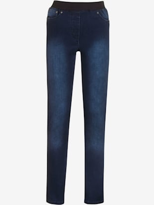 Jean femme confortable avec ceinture élastique - - Bleu Foncé