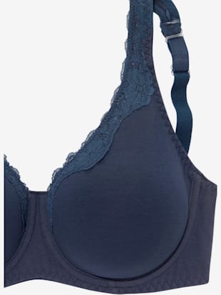 Soutien-gorge à armatures, bonnets préformés doublés sans couture - petite fleur - Marine + Blanc
