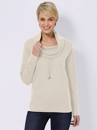 T-shirt en coton col roulé à nouer manches longues - Collection L - Blanc Cassé