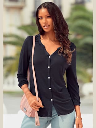 T-shirt à manches 3/4 encolure avec jolies fronces - LASCANA - Marine