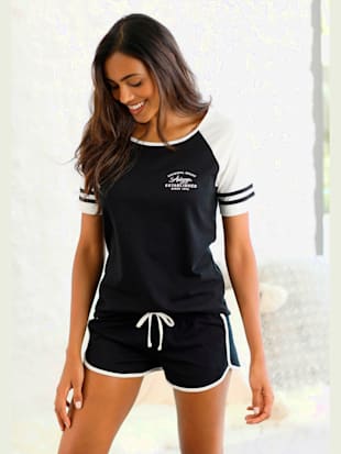 pyjama court à rayures sportives - arizona - noir-écru