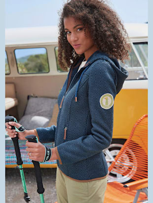 Veste en tricot polaire avec capuche - LASCANA ACTIVE - Marine