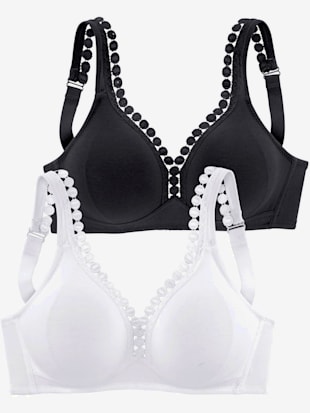 Soutien-gorge sans armatures en coton doux - petite fleur - Noir + Blanc